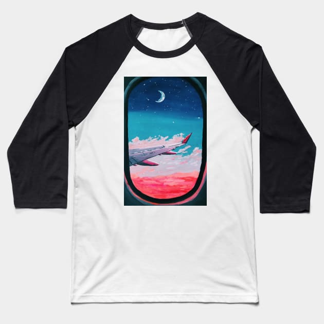 Fiery Airplane Window Baseball T-Shirt by emmawtj